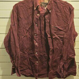 Marlboro Classics Shirt Mens L Long Sleeve Button Front Burgundy Casual Pocket